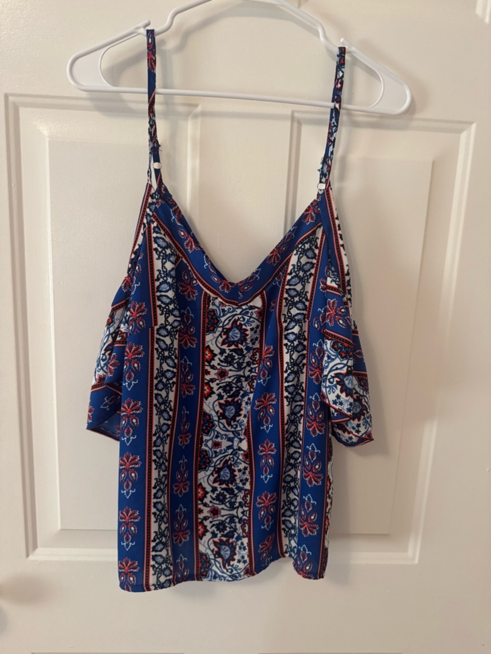 Blue Printed Cold-Shoulder Cami Top